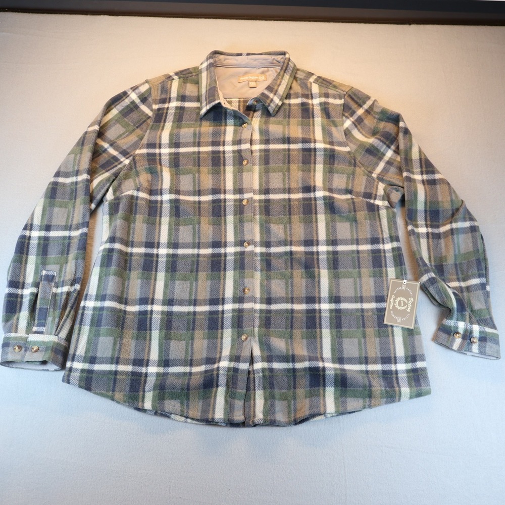 Victory Outfitters Womens XXL Fleece Plaid Button Down Shirt Green Blue NWT